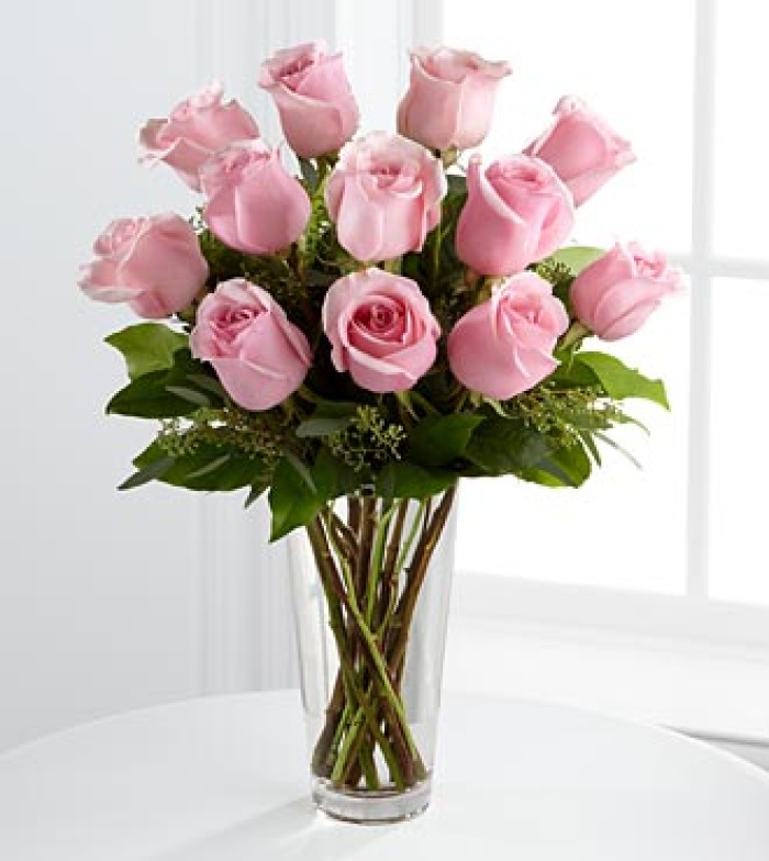 A Dozen Long Stem Pink Rose Bouquet