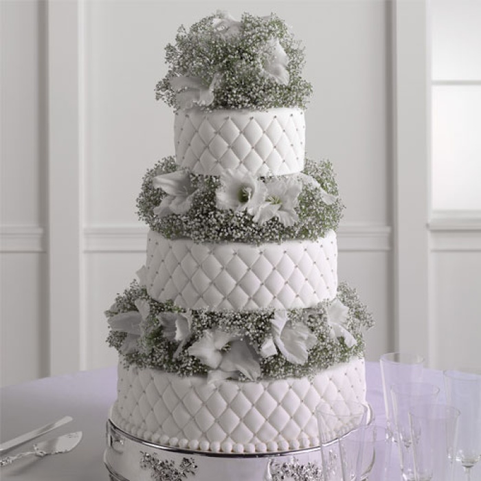 Quilted Fondant Cake with Baby\'s Breath and Gladiolus
