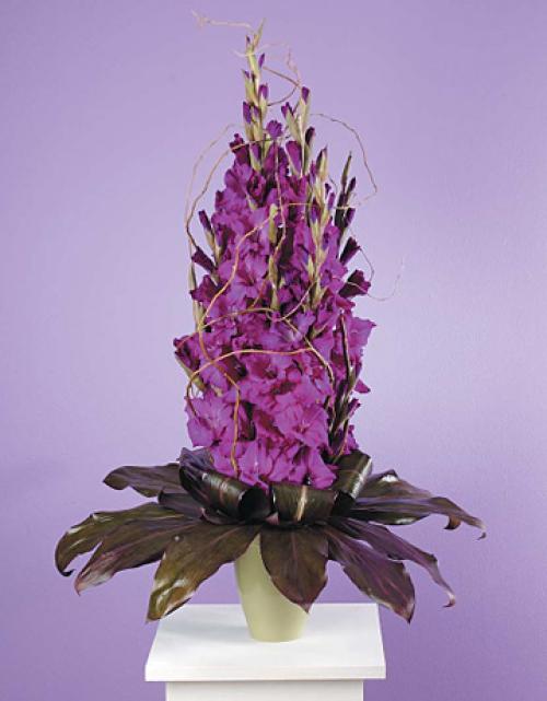 Stylized Purple Gladiolus with Ti Leaves