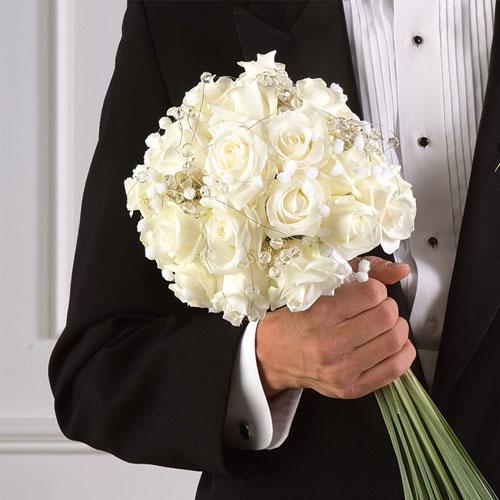 White Rose Bouquet with Grass Tail